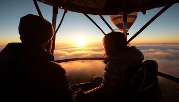 Two young adults in love, enjoying adventure generated by AI photo