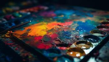 vibrante colores mezcla en artista sucio paleta generado por ai foto