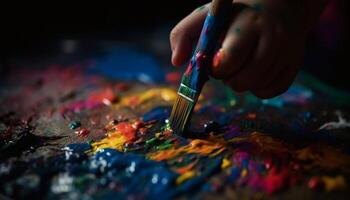 niño artista trabajando en vibrante pintura generado por ai foto