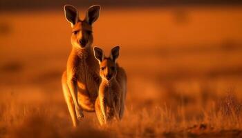 Cute marsupial standing in meadow at dusk generated by AI photo