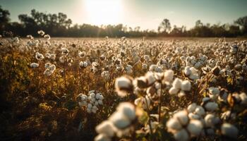 Sunset meadow, wildflowers bloom in the dusk generated by AI photo