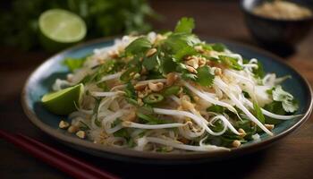 Fresh gourmet salad with healthy vegetables and cilantro generated by AI photo