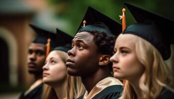 Multi ethnic group of students smiling in success generated by AI photo