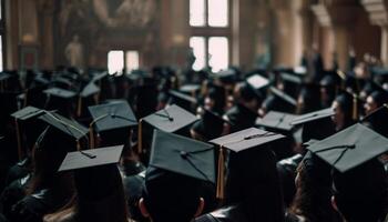 Large group of people studying in auditorium generated by AI photo