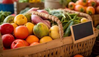 abundancia de fresco, sano vegetales en mimbre cesta generado por ai foto