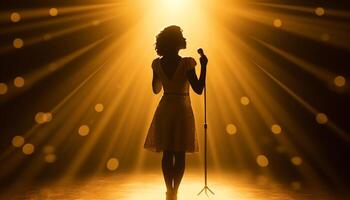 Silhouette of women dancing in backlit spotlight generated by AI photo