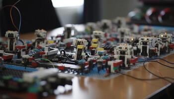 Robotic arm soldering complex circuit board technology generated by AI photo