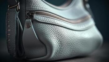 Leather bag with metal buckle and zipper generated by AI photo