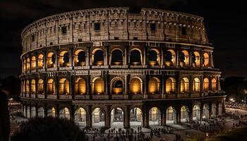 Illuminated ancient arches symbolize Italian culture at dusk generated by AI photo