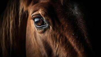 Stallion mane and eye in close up portrait generated by AI photo