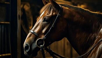 Thoroughbred stallion beauty in nature portrait outdoors generated by AI photo