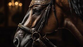 pura sangre caballo elegante melena brilla en oscuridad generado por ai foto