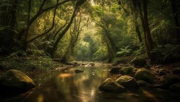 Tranquil scene of a forest in autumn generated by AI photo