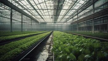 Fresh organic vegetables grown indoors in hydroponics generated by AI photo