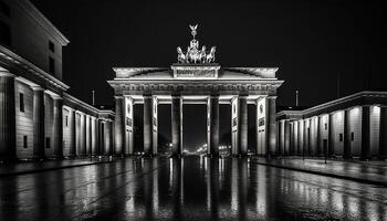 Majestic architecture illuminated at dusk, a national landmark generated by AI photo