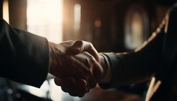 Successful business partnership sealed with a handshake generated by AI photo