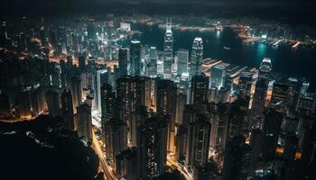 Illuminated skyscrapers light up the city at dusk generated by AI photo