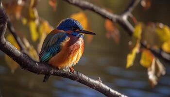 Yellow bee eater perching on branch, vibrant colors generated by AI photo