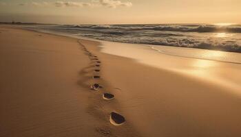 Walking on sand dune, wave pattern reflection generated by AI photo