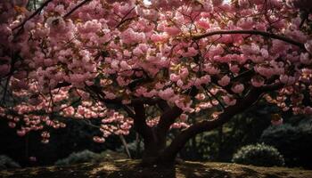 Cereza florecer árbol en lleno floración al aire libre generado por ai foto