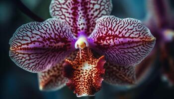 púrpura polilla orquídea pétalo, delicado fragilidad exhibido generado por ai foto