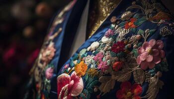 Indigenous elegance in traditional clothing, embroidery skill generated by AI photo