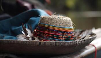 multi de colores carrete de hilo para hecho en casa bordado generado por ai foto