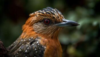 Multi colored hawk perching on branch in forest generated by AI photo