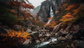 Majestic mountain peak, multi colored autumn maple tree generated by AI photo