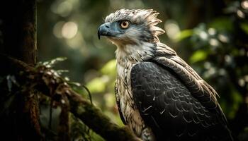 Majestic bird of prey perching on branch generated by AI photo