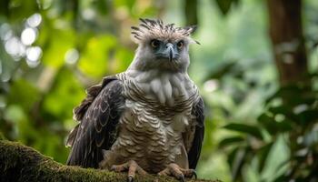 Majestic bird of prey perching on branch generated by AI photo