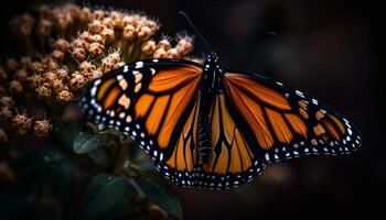 Vibrant monarch butterfly pollinates multi colored flower outdoors generated by AI photo