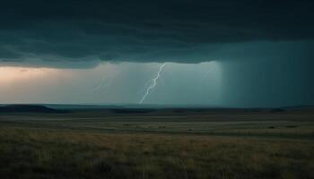 Spooky thunderstorm over majestic mountain landscape generated by AI photo