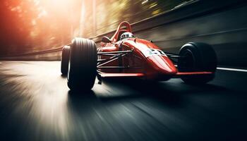 Blurred motion, shiny sports car, racing success photo