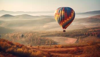 volador alto en multi de colores caliente aire globo terminado montaña rango generado por ai foto