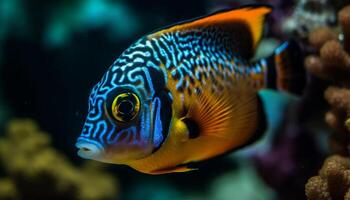 vistoso payaso pescado nada en hermosa submarino arrecife paisaje generado por ai foto