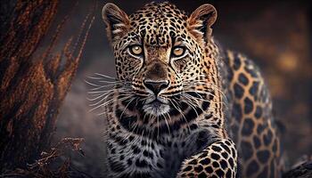 Wild jaguar staring close up portrait in Africa , photo