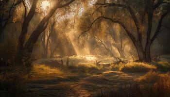Spooky mystery in the forest at dusk generated by AI photo