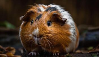 Fluffy guinea pig eating grass outdoors, cute generated by AI photo