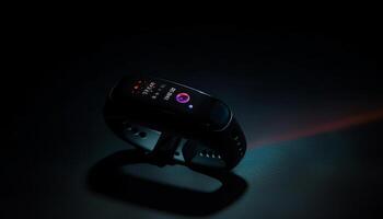 Electric blue surveillance equipment illuminates a dark night generated by AI photo