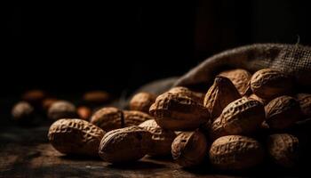 Organic nuts in a nutshell, healthy snack photo