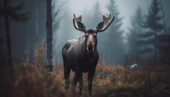 Majestic stag standing in tranquil forest meadow generative AI photo