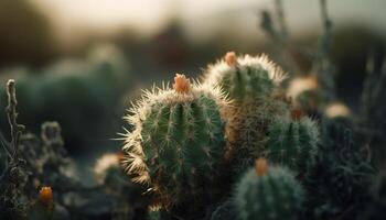 Sharp thorns adorn succulent plant in arid climate generated by AI photo