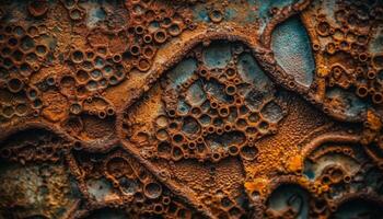 Rusty metallic plate with abstract textured effect generated by AI photo