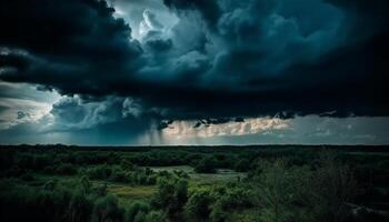 Dramatic sky over rural scene, ominous weather generated by AI photo