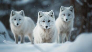 Cute wolf pups in snowy arctic forest generated by AI photo