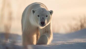 Cute arctic mammal looking at camera in snow generated by AI photo