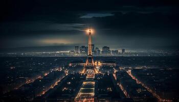 Illuminated skyscrapers light up the city at dusk generated by AI photo