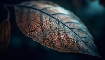 Leaf vein pattern in macro, vibrant yellow generated by AI photo