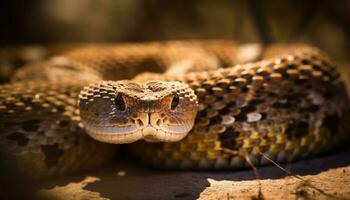 Poisonous viper tongue spirals in generated by AI photo